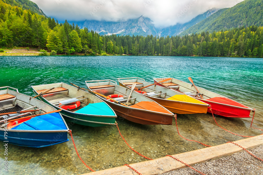 Poster Stunning alpine landscape,Lake Fusine,Italy,Europe