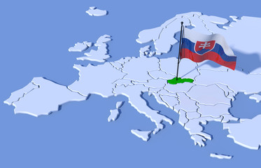 Obraz premium Mappa Europa 3D con bandiera Slovacchia