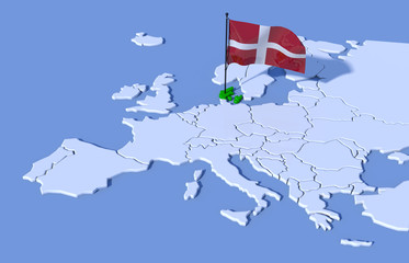 Obraz premium Mappa Europa 3D con bandiera Danimarca