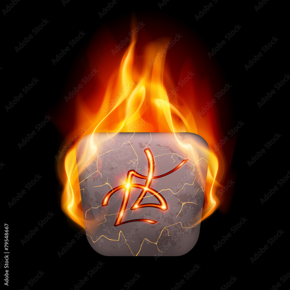 Wall mural burning stone with magic rune