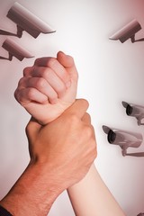 Composite image of womans wrist held by man