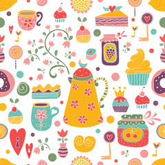 Spring tea. Seamless pattern.