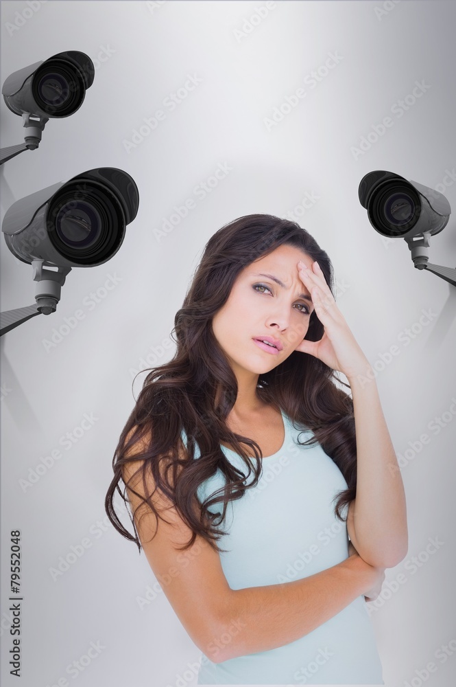 Poster composite image of pretty brunette getting a headache