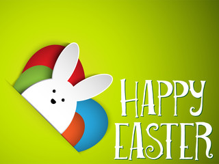Happy Easter Rabbit Bunny on Green Background