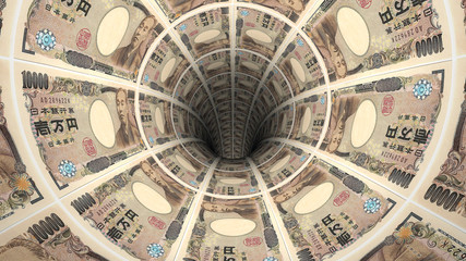 Background from  japanese yen banknotes in perspective view