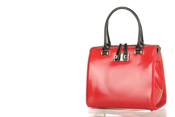 Fashionable red woman bag isolated on white background