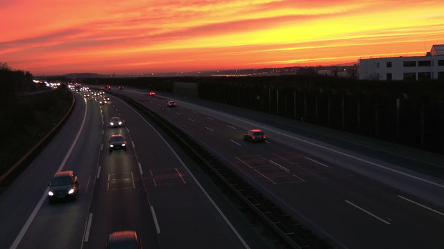 Traffic on highway at dusk - high angle view