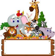 funny animal cartoon collection with blank board