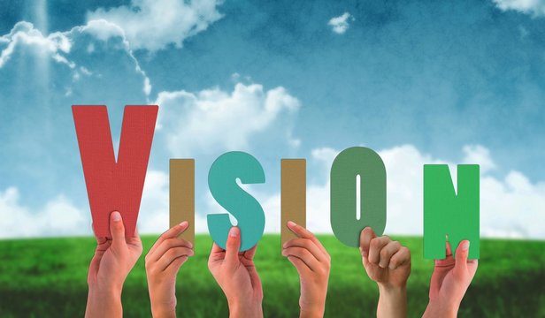 Composite image of hands holding up vision