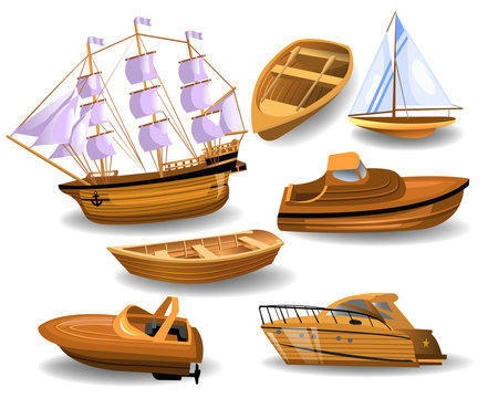 set of wood boats