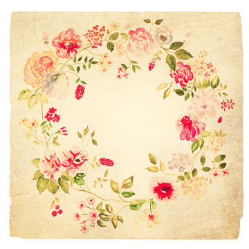 Wreath of flowers, watercolor, can be used as greeting card