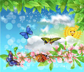 butterflies in the spring flying in the air