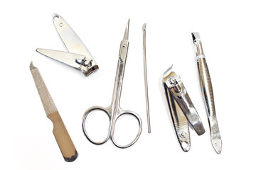 Tools of a manicure set isolated on white