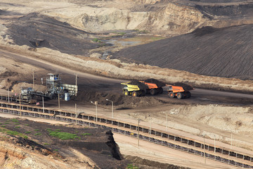 Coal mining in an open pit with huge industrial machine