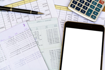 Naklejka na ściany i meble Desk office business financial accounting calculate
