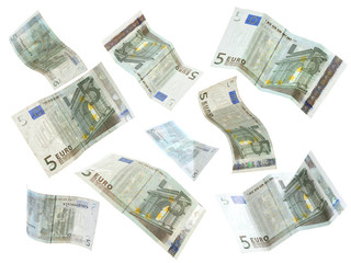 Flying Euro banknotes isolated on white