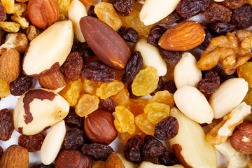 Background from mixed nuts and sultanas