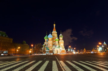 St. Basil's Cathedral in the foreground, night. Moscow