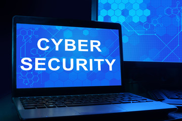 Computer with words cyber security.