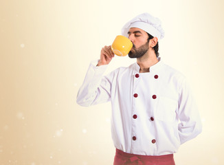 Chef drinking coffee