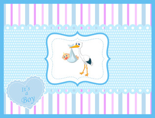 Cartoon stork with baby card