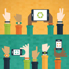 Hands Raised with Mobile Devices