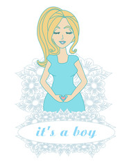 Fototapeta na wymiar It's A boy! - pregnant woman card