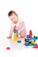 Beautiful baby building with cubes