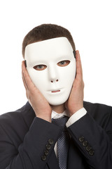 Businessman with white mask