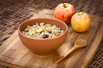 Oatmeal cereal with almonds, dried apple and cranberries