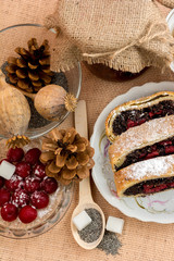 Poppy seed strudel with cherry