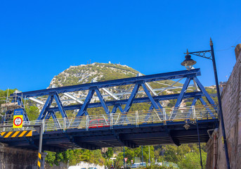 Modern blue iron bridge