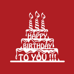 design of birthday cake on a red background