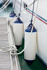 Sailboat Side Fenders CloseUp. Boat protection