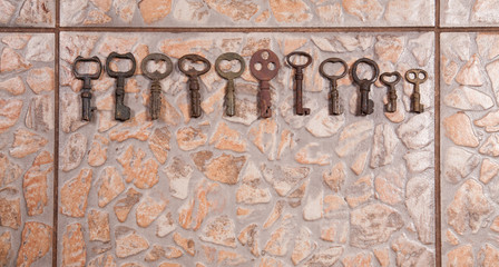 vintage keys on the stone floor