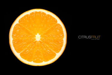 Closeup of Healthy fresh orange slices. Template Design