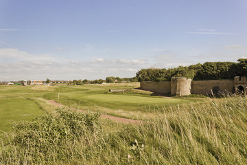 View of the 1st Hole at Leasowe Golf Club, Wirral, England