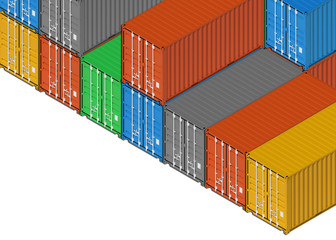 Fototapeta premium Group of colorful metal freight shipping containers on white