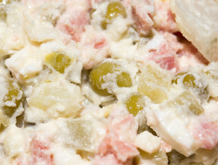 Russian traditional olivier salad, close-up