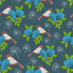Blooming flowers - vector floral seamless pattern
