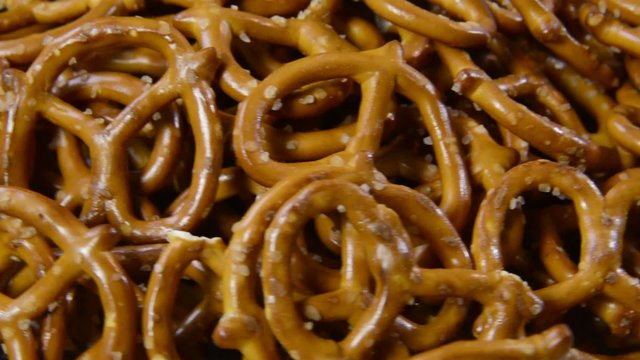 Pan shot of salted pretzels