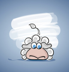 Children colored cartoon illustration. Curly lamb with blue eyes