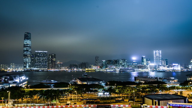  The night view of the traffic and buildings near the harbour,Hong Kong,China 
