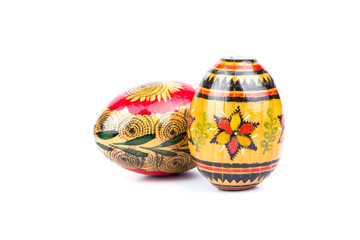 Two wooden painted Easter eggs