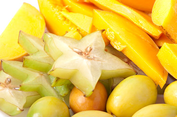 Fototapeta na wymiar Oriental fruit plate, background of fruits