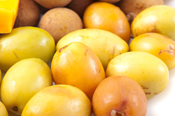 Oriental fruit plate, background of fruits