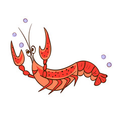 Cartoon crayfish on a white background. Vector illustration.