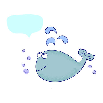 Cartoon whale on a white background. Vector illustration.