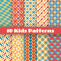 Retro kids vector seamless patterns. Endless texture
