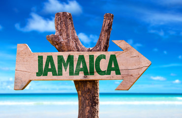 Jamaica sign with beach background